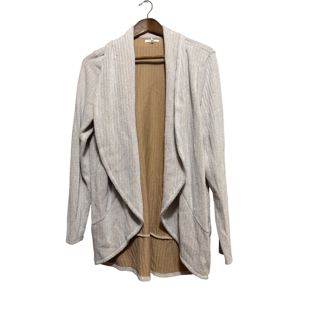 Maurices Draped Herringbone Cardigan Women Large Tan Open Front Excellent